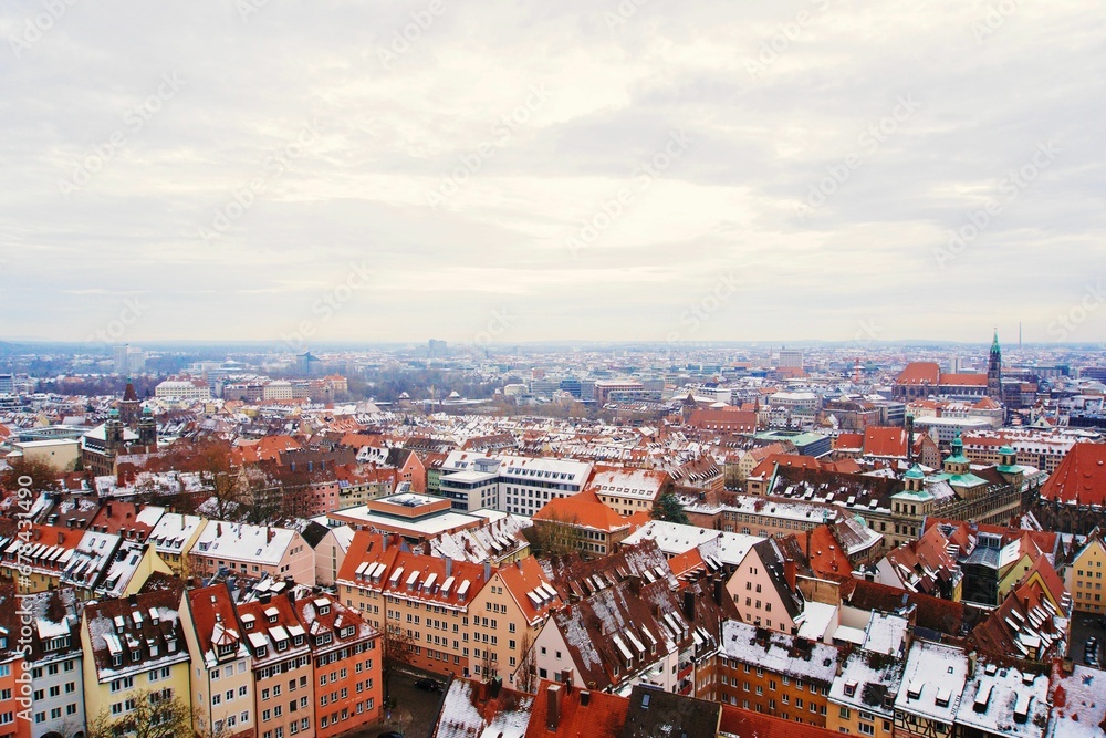 Aerial view of the historic scenic skyline of Nuremberg, Germany