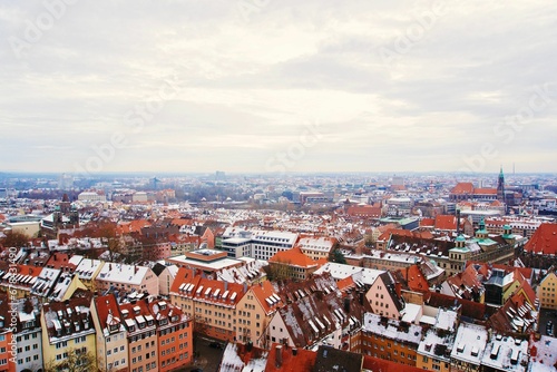 Aerial view of the historic scenic skyline of Nuremberg, Germany