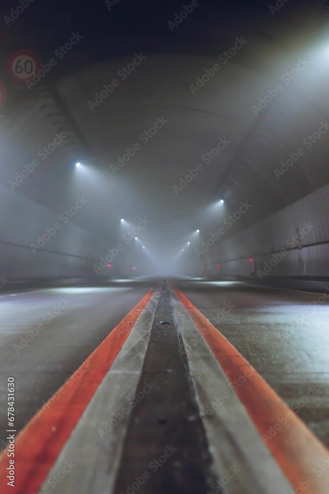 Vertical shot of a foggy tunnel Vertical shot of a foggy tunnel