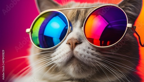funky cat breakdancing in colorful attire on vibrant background, travel and adventure concept