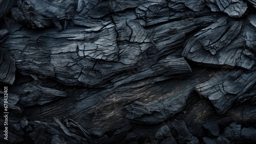Black burnt wood texture background, abstract pattern of embers or charcoal. Charred timber structure close-up. Concept of coal, bbq, grill, barbecue, fire, firewood, smoke, grunge