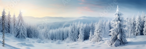 breathtaking winter wonderland panoramic snow covered fir branches in mesmerizing delicate snowfall © Ilja