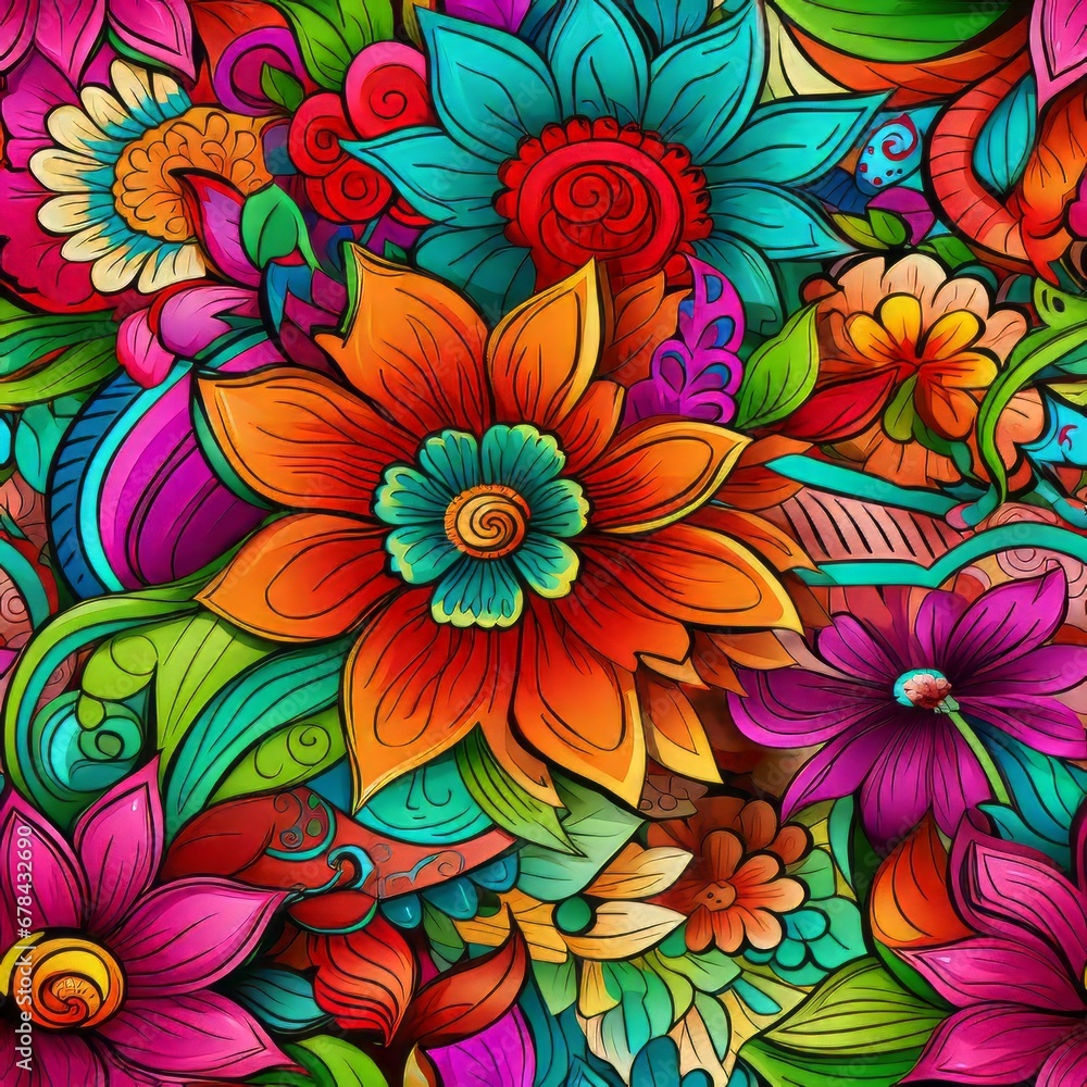 Vibrant floral seamless pattern with stunning array of colors for a captivating design Vibrant floral seamless pattern with stunning array of colors for a captivating design