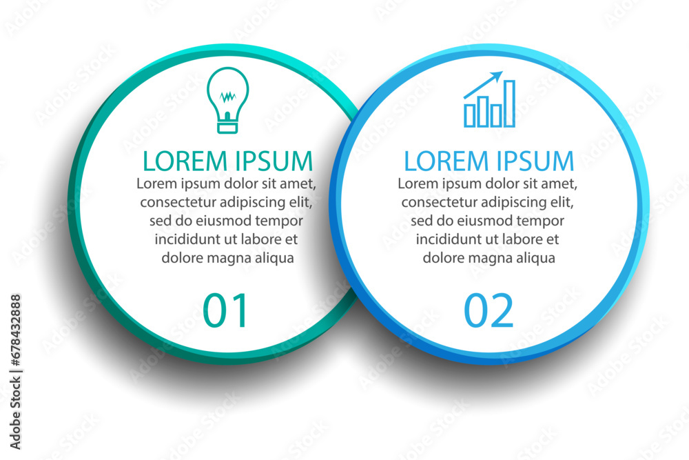 Fototapeta premium Simple 2 step infographic. color lines, symbols and text in one related unit, suitable for your business presentation