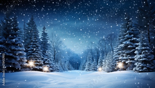 Enchanting winter wonderland with snow covered fir branches and graceful snowfall capturing magic