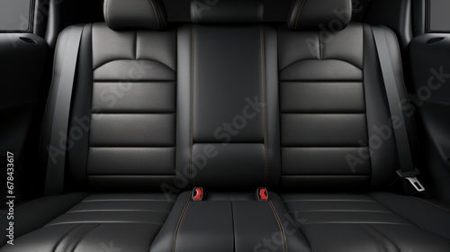 Front view of luxurious black leather back passenger seats in a modern and stylish luxury car photo