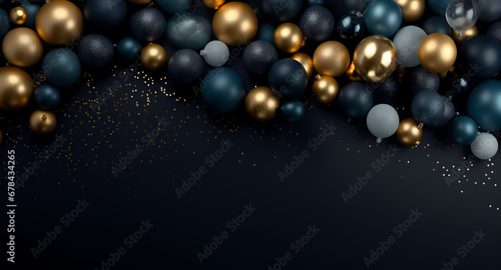 christmas ball gold and silver, in the style of dark navy and dark gold, matte background, dark azure and navy, scattered composition, dark black and dark beige, minimalist backgrounds christmas ball gold and silver, in the style of dark navy and dark gold, matte background, dark azure and navy, scattered composition, dark black and dark beige, minimalist backgrounds