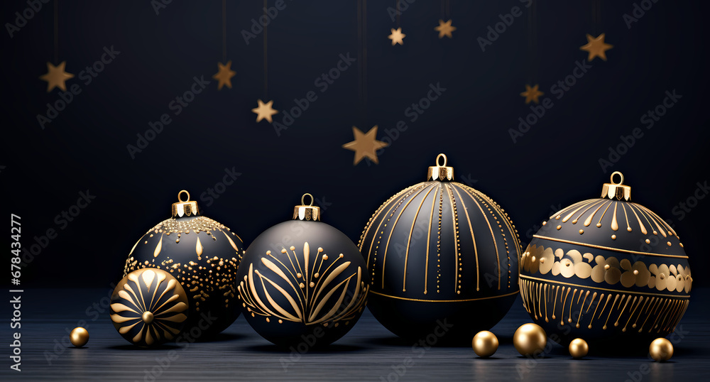 christmas decoration with gold and black ball ornaments, in the style