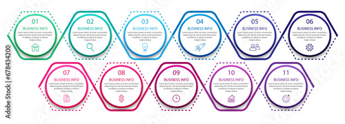 Simple 11 step infographic. color lines, symbols and text in one related unit, suitable for your business presentation