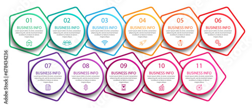 Simple 11 step infographic. color lines, symbols and text in one related unit, suitable for your business presentation