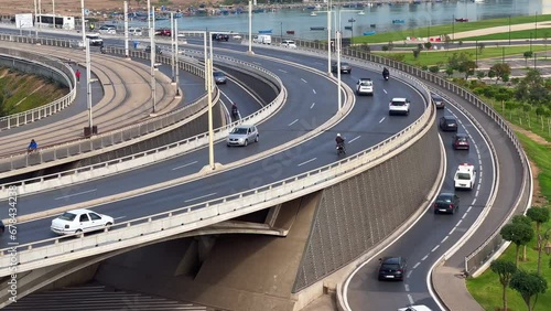 Cars and other vehicles driving on Hassan II bridge in Rabat, Morocco
