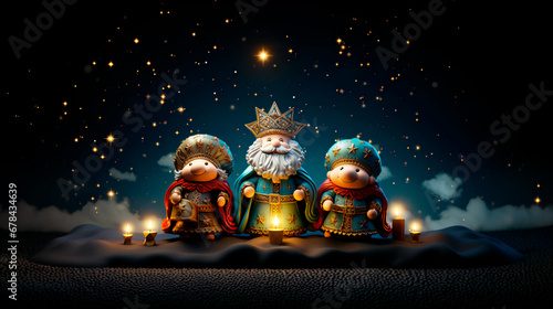 ilustración de los tres reyes magos y la estrella de belén  photo