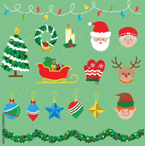 set de ilustraciones con objetos navideños photo