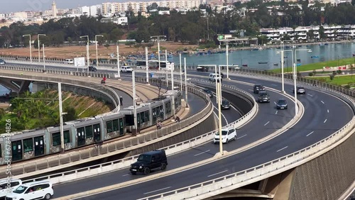 Cars and other vehicles driving on Hassan II bridge in Rabat, Morocco