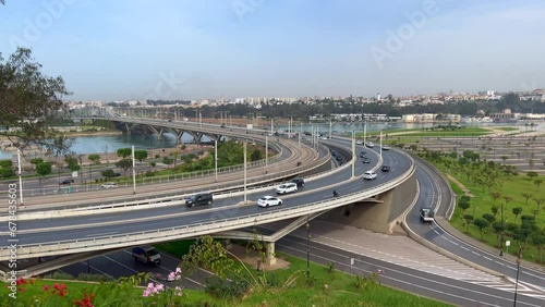 Cars and other vehicles driving on Hassan II bridge in Rabat, Morocco