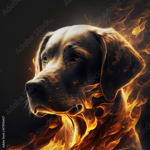 Fiery Faced Canine with an Unforgettable Blaze Generative AI photo