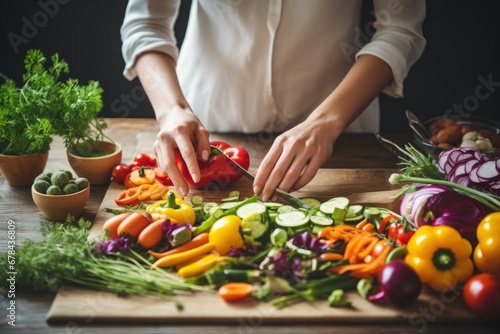 Unrecognizable young woman cooking in kitchenHealthy food and dieting concept for healthy lifestyle.