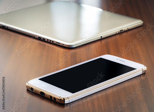 Cellphone and laptop on a desk