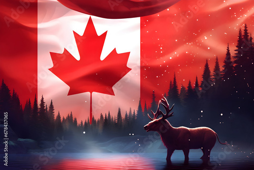 Abstract background with canadian flag and nature landscape