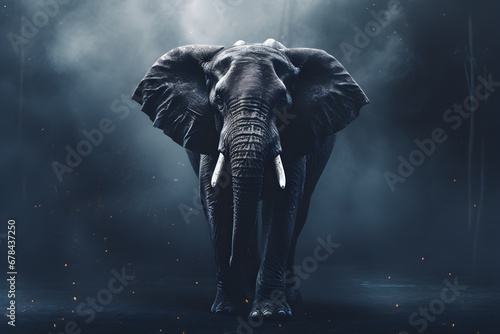 Close up of elephant portrait on dark background © Elena