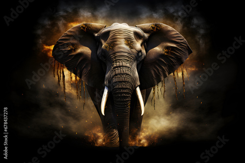 Close up of elephant portrait on dark background © Elena