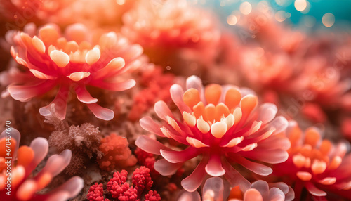 coral flowers and coralline anemone create a mesmerizing abstract background  symbolizing beauty and resilience in the underwater world