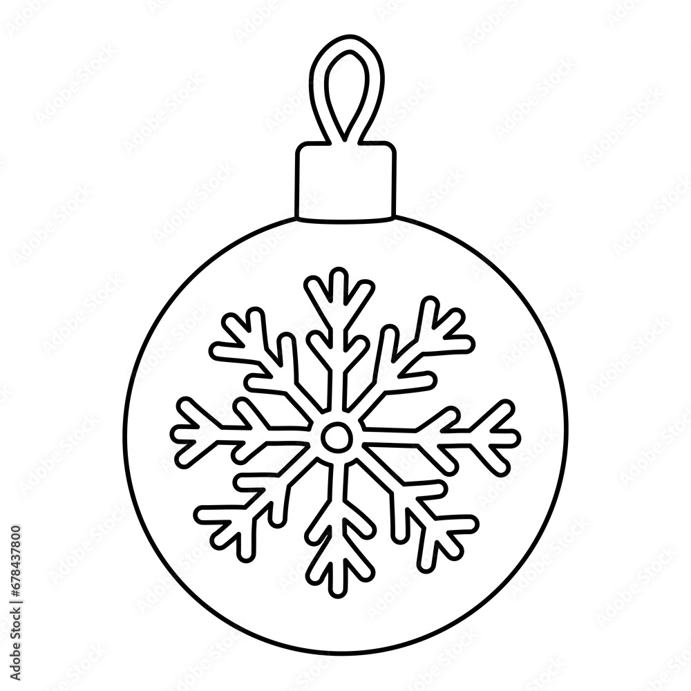 Festive ball with snowflake, doodle style flat vector outline for coloring book Festive ball with snowflake, doodle style flat vector outline for coloring book