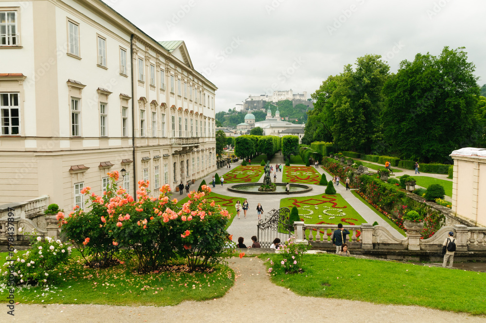 garden in the park with view of the castle