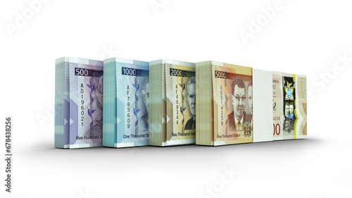 3d rendering of Stacks of Jamaican dollar notes in various denominations. bundles of currency notes isolated on transparent background