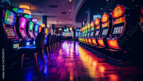 Wallpaper Mural Vibrant and colorful slot machine with spinning reels and rolling drums in a lively casino setting Torontodigital.ca