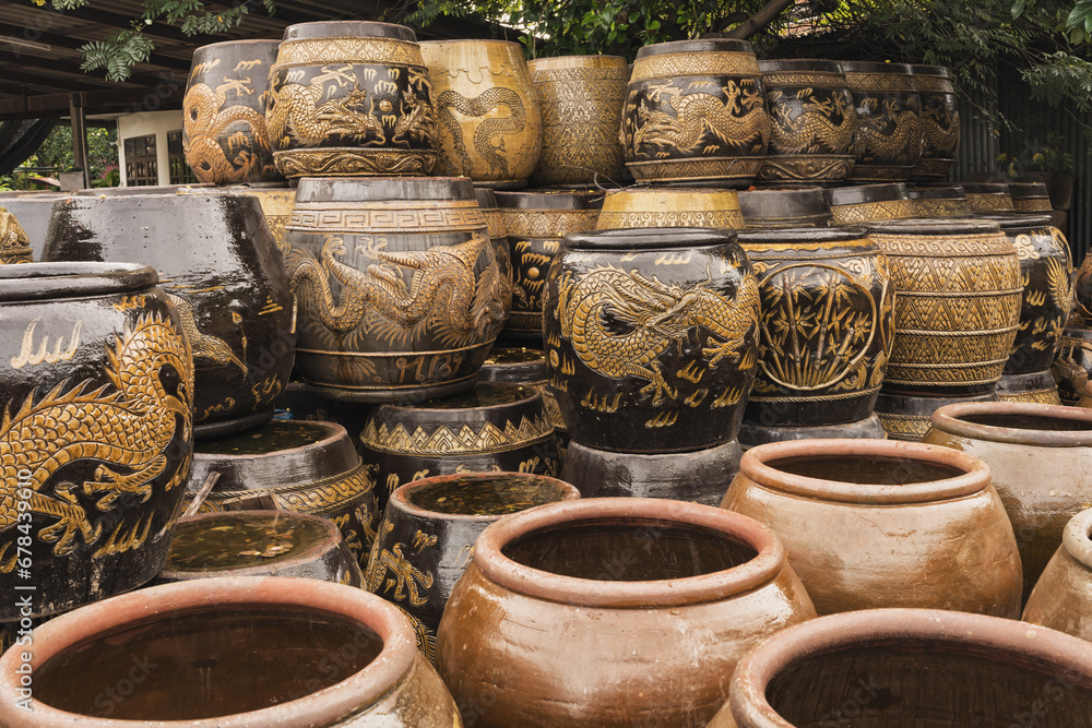 Hand-painted Thai-style dragon jars from Ratchaburi, Thailand Hand-painted Thai-style dragon jars from Ratchaburi, Thailand