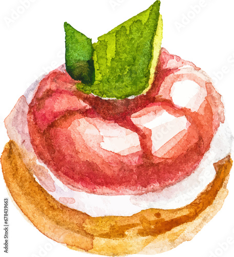 Watercolor painted shrimp bruschetta Hand drawn seafood design elements isolated on white background