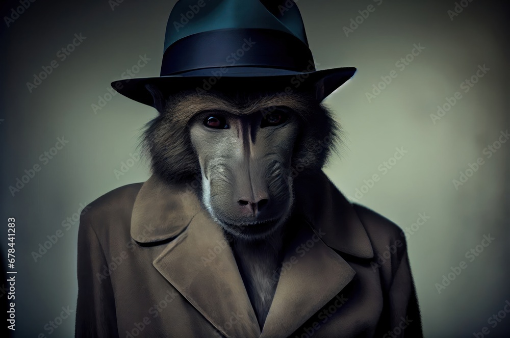 Dapper Monkey in a Stylish Coat and Hat Generative AI