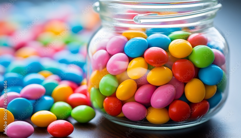 Assorted round candies in a beautifully adorned vase, celebrating national candy day with joy Assorted round candies in a beautifully adorned vase, celebrating national candy day with joy