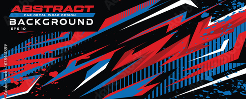 Abstract car decal wrap background design, grunge halftone splash striking motorsport racing stripes, sporty modern speedy sticker vinyl livery vector illustration
