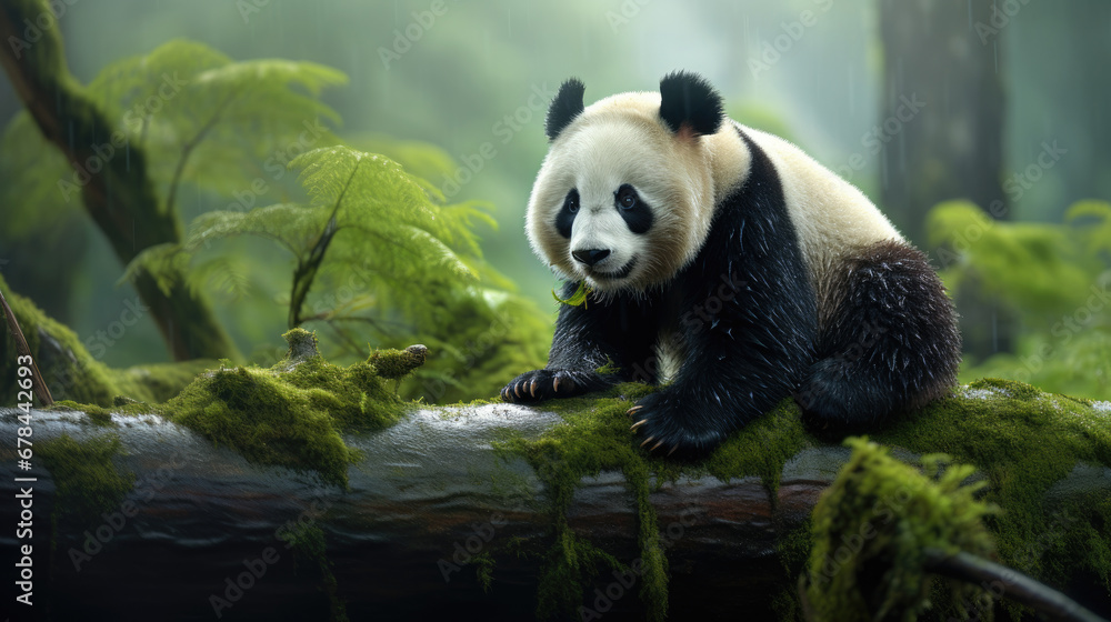 Fototapeta premium Portrait of a panda in its natural habitat.