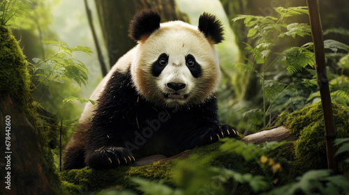 Portrait of a panda in its natural habitat.