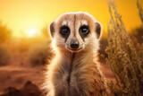 Portrait of a meerkat in its natural habitat.