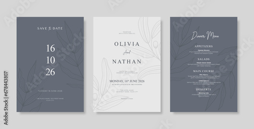Simple and elegant wedding card template. engraved flower wedding invitation template photo