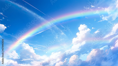 青空にかかる美しい虹のアニメ風イラスト © Hanasaki