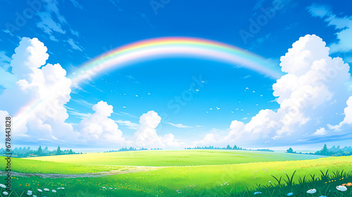 青空にかかる美しい虹のアニメ風イラスト photo
