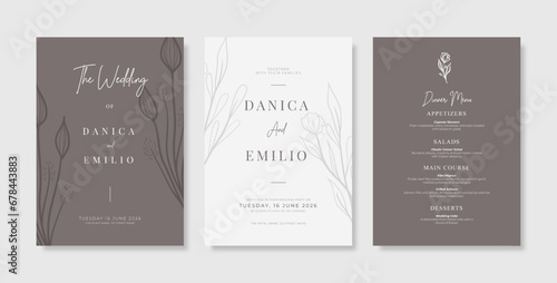 Simple and elegant wedding card template. engraved flower wedding invitation template