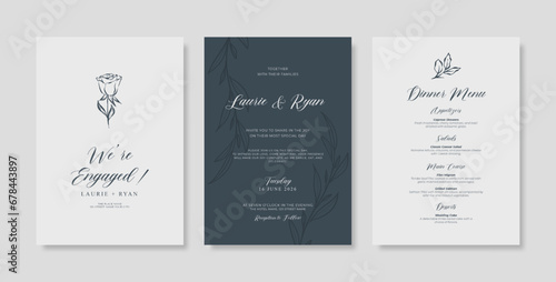 Wedding invitation with flower illustration. trendy simple wedding invitation. minimalist wedding invitation template