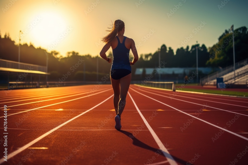 Obraz premium photo of a silhouette athlete person running on the track. Generative AI