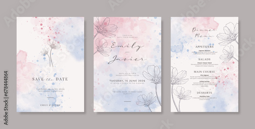 Simple and elegant wedding card template. Beautiful watercolor wedding invitation template