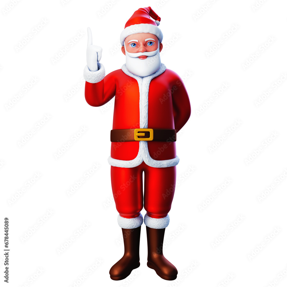 3D character of santa claus pointing towards the top side using left hand, Merry Christmas and Happy New Year, 3d illustration and rendering 3D character of santa claus pointing towards the top side using left hand, Merry Christmas and Happy New Year, 3d illustration and rendering