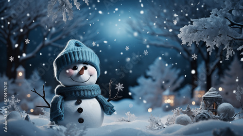 Christmas poscard with cute snowman © natalikp