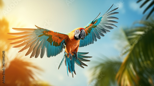 flying parrot over jungle photo