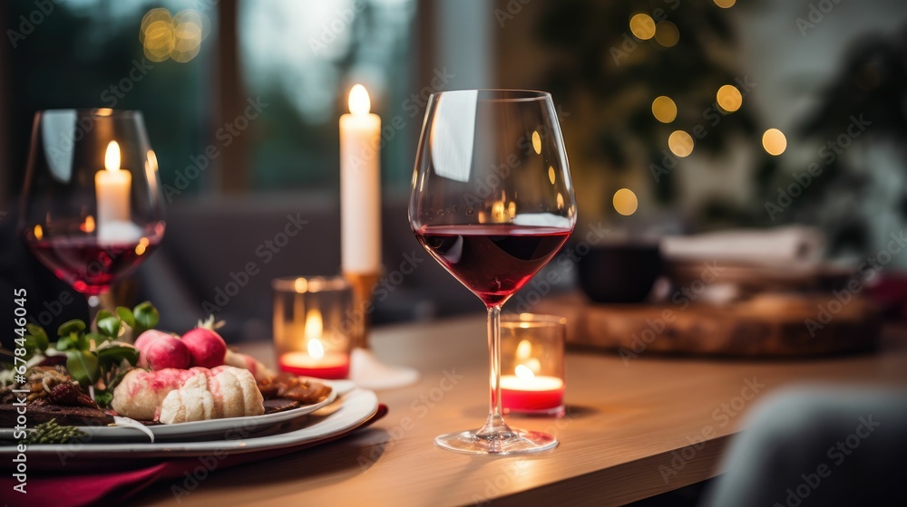 Wines, candle lights and food prepared for a romantic evening.