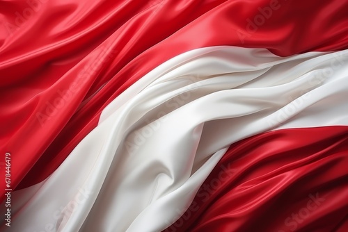 Indonesia independence day waving flag of indonesia on fabric texture background with copy space